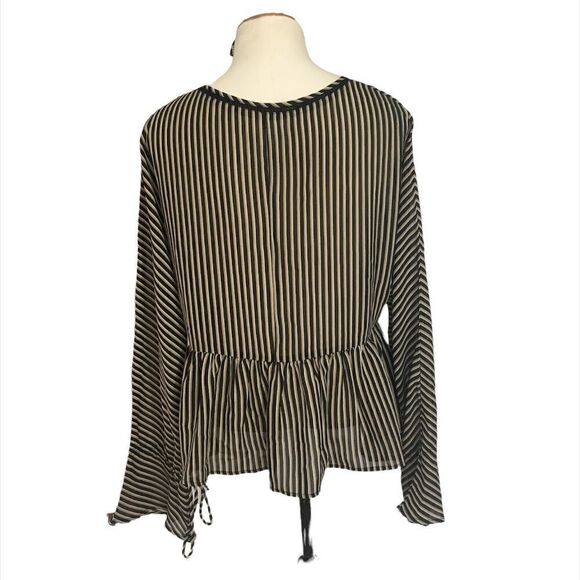 Everly Black, Tan, and Cream Striped Crochet Detail Top Size S - Picture 2 of 5